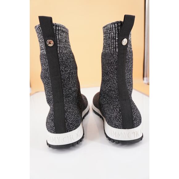 Jimmy Choo Norway Black Silver Lurex Sock Ankle Boot SZ 38 Sneaker Women's $850 - Picture 9 of 10